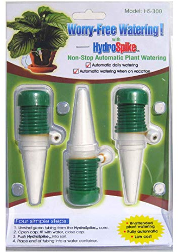 HydroSpike HS-300 (3-Pack) Worry-Free Automatic Plant Watering Devices Kit. Self Auto Waterer Spikes, Bulbs, Stakes Irrigation System for Indoor House Plants, Vacation. No Glass Globe Bottle, Jug, Can