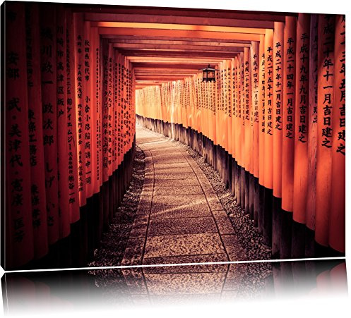 Pixxprint Gebetsgang Japanischer Tempel, Größe: 60x40cm, Leinwandbild, fertig gespannt, Wandbild, Dekoration, Kunstdruck, kein Poster
