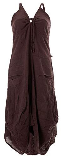 Vishes - Alternative Bekleidung - Lagenlook Ballonkleid mit verstellbaren Trägern Dunkelbraun 32-34