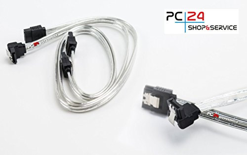 2 x SATA Cable 50 cm Plata | 1 x Recta de Recta | 1 x Recto de acodado | Compatible hasta S-ATA/600, Serial ATA, 1,5 gbs/L/6gbs | S-ATA Cable Premium Calidad de PC24 Shop & Service
