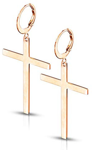 Bungsa Creolen mit großem Kreuz Anhänger aus 316L Edelstahl Unisex (Roségold)