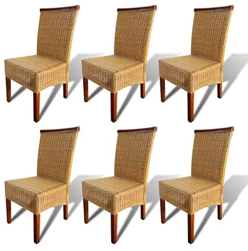 vidaXL Esszimmerstühle 6 STK., Esszimmerstuhl mit Rückenlehne, Essstuhl Küchenstuhl mit Holzrahmen, Rattanstuhl Stuhl für Esszimmer Küche, Natur Rattan Braun