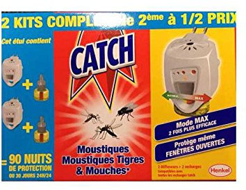 CATCH - Kit prise Anti moustiques et Mouches avec recharge liquide - Lot de 2
