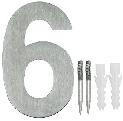 NUZAMAS Door Numbers Plaques 6, Stainless Steel Hotel House Address Plaque Digits Plate Signs Street Numbers, Wall Mounted, 10.8cm Width 15cm High, Installation Kit Included