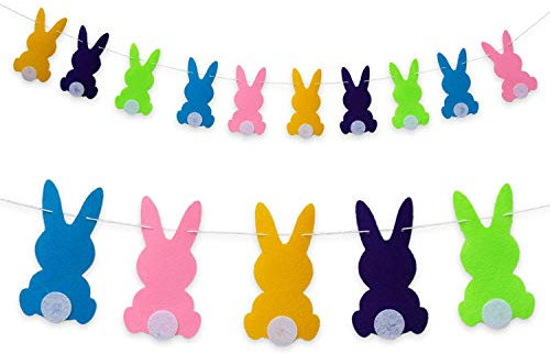 Oblique Unique® Hasen Girlande Osterhasen Kaninchen Banner - 2m - aus Filz in Gelb Türkis Rosa Grün Lila - für Ostern Kinder Geburtstag Party Feier Deko