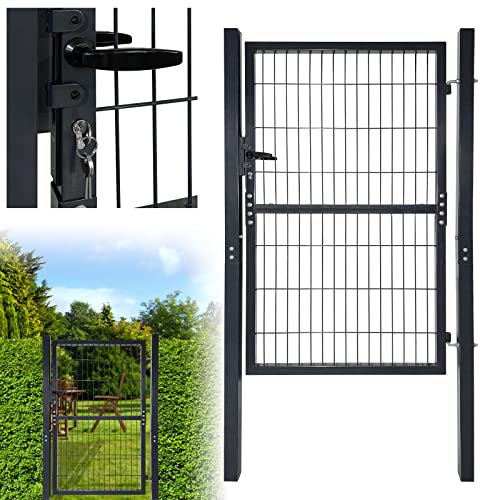 Aufun 150 x100cm Gartentür Gartentor für Stabmattenzaun Hoftor Zauntür Gartenpforte Inkl. Schloss, Pfosten und Befestigungsmaterial, Zauntor, Zauntür, Gartenzaun, Anthrazit