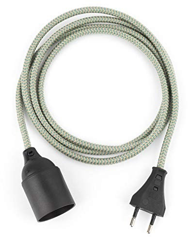 1.8m Plug-In Lampe LEINEN GRÜN, Textilkabel mit Lampenfassung aus Thermoplast (GLATTMANTEL) mit Eurostecker