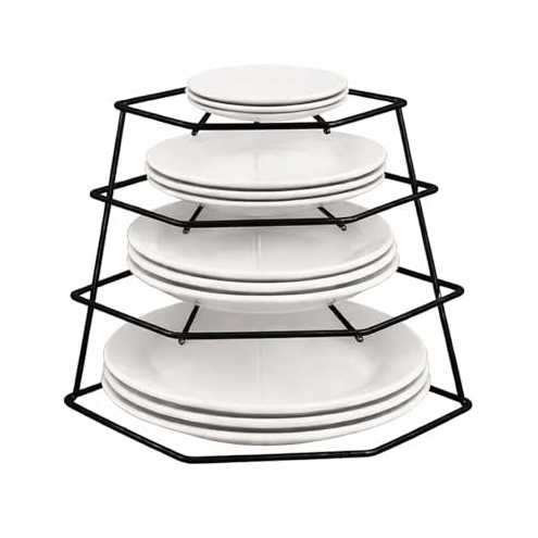 Greenfields Kitchen 4 Tier Corner Plate Rack Heavy Duty Kitchen Cupboard Storage Shelf Organiser Space Saving Dish Rack Stand for Plates Bowls Dishes Compact Countertop Cabinet Organiser
