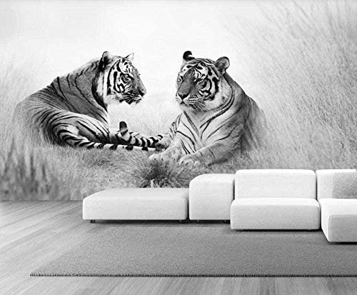 XiuTaiLtd 3D Tapete Seide Schwarz-Weiß-Tiger Einfachheit Fototapete 3D Effekt Wandbilder Wohnzimmer Modern Wanddekor -250x175 CM