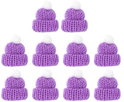 PRETYZOOM 10 Stück Miniatur Strickmützen Lollipop Mütze Lutscher Topper Lila Mini Hut Puppenmütze Puppenhaus Puppenhut Christbaumschmuck DIY Handwerk Schmuck Basteln Schmuckanhänger Zubehör