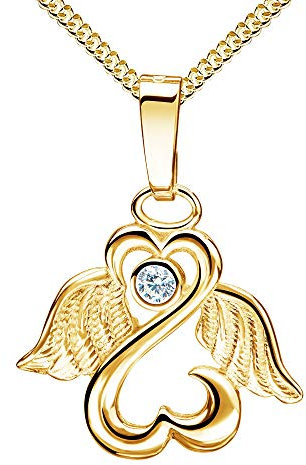 JEVELION Gold Engel-Herz-Flügel-Anhänger 333 Gold 8 Karat, Kettenanhänger für Damen mit Zirkonia. Mit Panzerkette 40 cm
