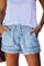 HVEPUO - Pantaloni corti, da donna, in cotone, lino, con elastico, A-azzurro, M