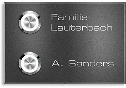 Metzler Aufputz Türklingel aus Edelstahl - Mehrfamilien-Klingel inkl. Gravur - einfache Aufputz-Montage - Pulverbeschichtung in Eisenglimmer (DB 703) - 2 x Drucktaster - Maße: 12 x 8 cm