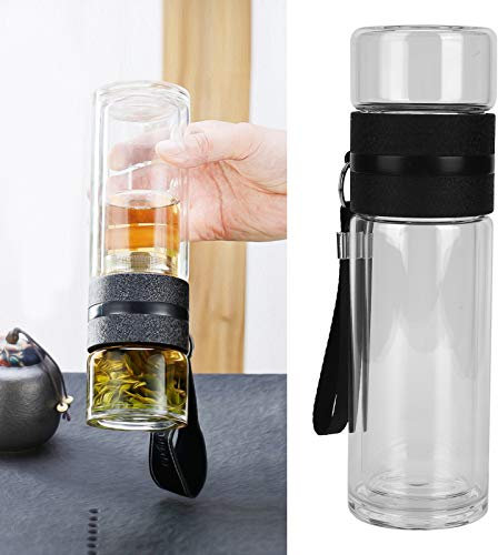 Tissting Botella de Agua de Vidrio de Doble Pared, Taza de Separación de Agua de Té, 500 ml, con Infusor de Acero Inoxidable, Ideal para Oficina y Casa