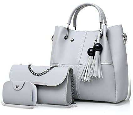 FANDARE Mode Damen-Henkeltaschen Wasserdicht Eimer Tasche Schultertaschen Umhängetaschen 3-teiliges Set Handtasche mit Fransen PU-Leder Kette Messenger-Tasche für Reisen Einkaufen Arbeiten