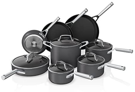 Ninja C39600 Foodi NeverStick Premium - Juego de utensilios de cocina anodizados duros de 13 piezas, garantizado para que nunca se peguen, antiadherente, duradero, apto para horno hasta 260.0 °C, gris