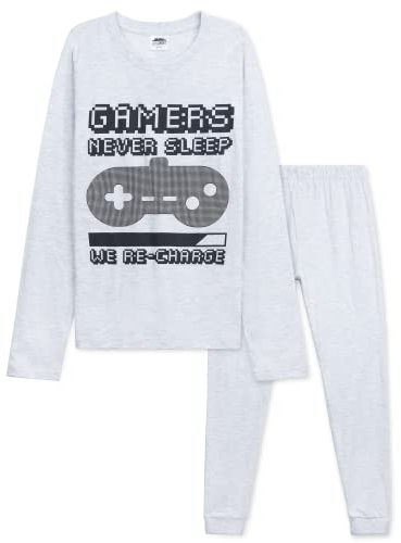 CityComfort Pijama Niño Manga Larga Invierno Pijamas Divertidos Niños Juvenil Chico Largo con Diseño Gaming Ropa de Dormir (11-12 Años, Gris Gaming)