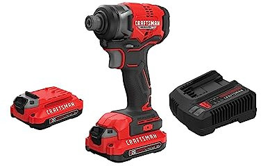 CRAFTSMAN Destornillador de impacto inalámbrico sin escobillas de 20 V, 1/4 pulgadas. con batería y cargador (CMCF813C2)