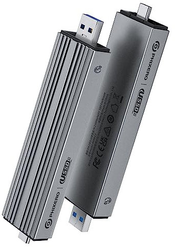 PHIXERO M.2 SSD Nvme Enclosure USB Adapter Enclosure Inline Design USB-C/A Dual Interface USB3.2 Gen2 10Gbps Aluminium Alloy M.2 NVME PCIe NGFF SATA M-Key/B&M-Key 2230/2242/2260/260/222260/2 280