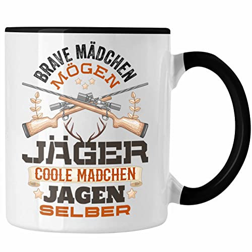 Trendation - Frauen Jägerin Tasse Geschenk Spruch Mädchen Jagen (Schwarz)
