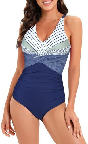 Century Star Badeanzug Damen Bauchweg Damen Große Größe Badeanzug mit Bügel Badeanzüge für Frauen Sport Blauer Farbverlauf 44-46