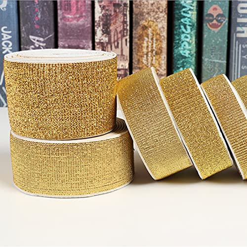 Michass Glitzer Gummiband Gummibänder Elastische Bänder Breite 25mm, 40mm für Schuhe Kleidungsstück Hosen DIY Nähen Kleidung Zubehör Handgemacht (25mm, Gold)