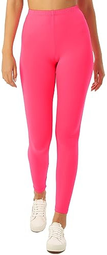 sissycos Damen 80er Neon Leggings Pants, Butterweich dehnbar bequem Basic Solid Hosen(Neon Pink,XL)