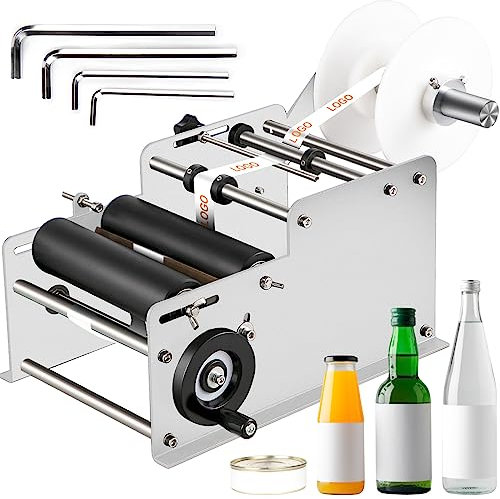 Etichettatrice manuale per bottiglie rotonde, etichettatrice semiautomatica regolabile Applicatore di etichette per lattine e bottiglie, 25 pezzi/min per larghezza 10-110 mm Lunghezza 10-300 mm