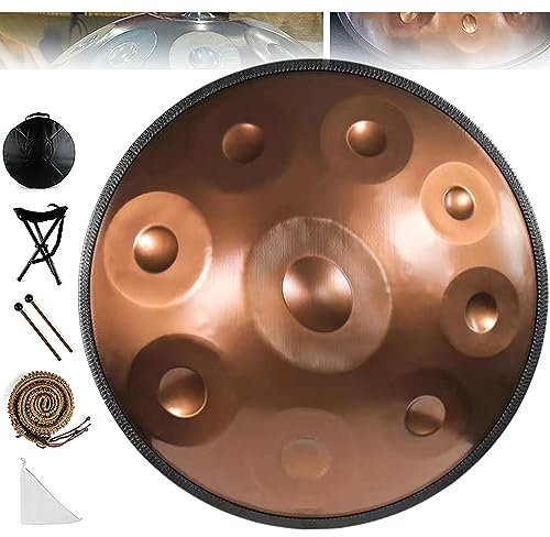 9/10 Noten Handpan Drum Instrument,22 Zoll in Handpan Drum In D Minor Percussion,Stahlhandtrommel Mit Soft Handpan Bag,2 Handpan Mallets,Handpan Stand,Für Klangheilung,Persönliche Meditation 9Notes B