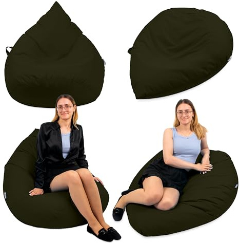Droplet-Lounge Sitzsack Tropfenform XXL 80cm | Sitzkissen Outdoor Indoor Erwachsene | Bean Bag Bodenkissen mit Füllung | Oxford 600D Oeko-TEX | wasserabweisend (Khaki)