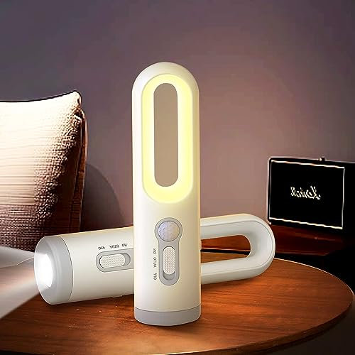 YZYOE Rechargeable 2-in-1 Portable Warm Light Motion Sensor Bedside Lamp and LED White Light Flashlight, Suitable for Outdoor Camping Children to Read and More.