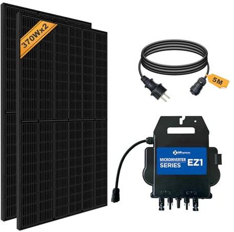 Balkonkraftwerk Set APsystems Mikrowechselrichter EZ1-M 800W mit Anschlusskabel und Luxen Solarmodul 370W*2, ideal für Mini PV Anlage