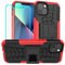 Yiakeng for iPhone 13 Case, iPhone 13 Phone Case with Screen Protector, Shockproof Silicone Protective with Kickstand for iPhone 13 (Red)