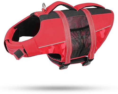 CITÉTOILE Gilet de Sauvetage pour Chien avec Poignée Rouge L | Bouée de Sauvetage Réglable avec bandes réfléchissantes, Maillot de Bain de Sécurité Aquatique pour Piscine de Plage