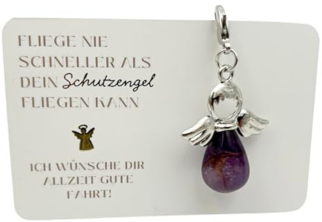 Milaboo® Schutzengel Schlüsselanhänger mit Edelstein und Karte I Glücksbringer in Geschenkverpackung handgefertigt I Geschenk für Besondere Anlässe (Allzeit Gute Fahrt)