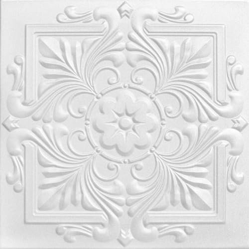 A La Maison Ceilings R14 Victorian Foam Glue-up Ceiling Tile (384 sq. ft./Case), Pack of 144, Ultra Pure White
