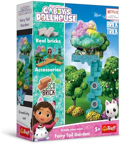 Trefl - Brick Trick Gabby's Dollhouse: Fairy Tail Garden- Bauen mit Ziegelsteinen, Haus der Fee, ÖKO Ziegelsteine, Wiederverwendbar, Kreativ-Set für Kinder ab 5 Jahren