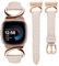 TOYOUTHS Leather Strap Compatible with Fitbit Versa 4/Versa 3/Sense 2 Women Slim Thin Dressy Elegant Premium Leather Strap with C-Shaped Metal Buckle for Versa 4, Starlight/Rose Gold