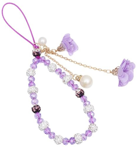 EAVUYIS Longe de Téléphone Portable, Anti-Perte de Téléphone Portable Pendentif Chaîne Cristal Violet Accessoires de Décoration de Téléphone Portable Dragonne Bracelet Porte-Clés Longe