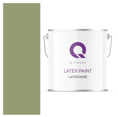 Q-COVER Latexfarbe 5L Dunkel-Moosgrün – matte Wandfarbe & Deckenfarbe für Innen, hohe Deckkraft, scheuerbeständig (Klasse 3), tropfgehemmt, ideal für Wohnzimmer, Küche und Flur