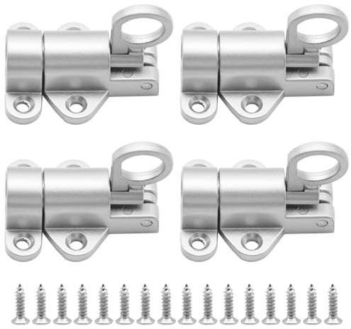 GOSHUNG 4Pcs Window Gate Security Pull Ring Small Automatic Spring Latch Loft Hatch Catch Bolt Door Lock Aluminum Alloy Security Automatic Window Gate Latch Bounce Lock(K/FJS/Silver)