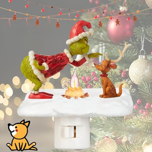 CocCCoon Ghost Campfire Flickering Night Light,3D Small Electric Faux Campfire Night Light,Xmas Nightlight Indoor Decoration,Xmas Nightlight Indoor Decorations for Family(Touch The Dog's Head)