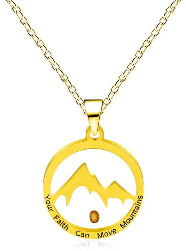 Zircobic Tiny Seed YA4745 - Collana regolabile con ciondolo in acciaio inox, con scritta Your Faith Can Move, Medio, Acciaio inossidabile, Nessuna pietra preziosa