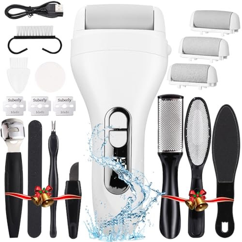 Râpe Ponceuse Pieds Electrique, Pédicure Professionnel Anti-callosités, Râpe à Pieds Étanche Portable pour Peau Morte Rechargeable 2 Vitesses 3 Têtes Rouleaux