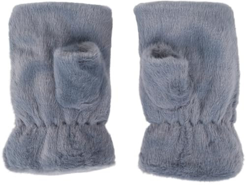 styleBREAKER Damen fingerlose Handschuhe aus kuscheligem Kunstfell - Warme Einfarbige Winterhandschuhe in Teddyfell Optik 09010049, Farbe:Grau