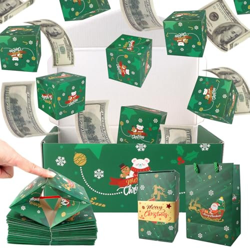 Weihnachtsgeschenkbox, Überraschungs-Sprungbox, Weihnachten und Neujahr, kreativer roter Umschlag, Geschenkbox, faltbare springende Explosionsbox (12 Boxen) (Grün)