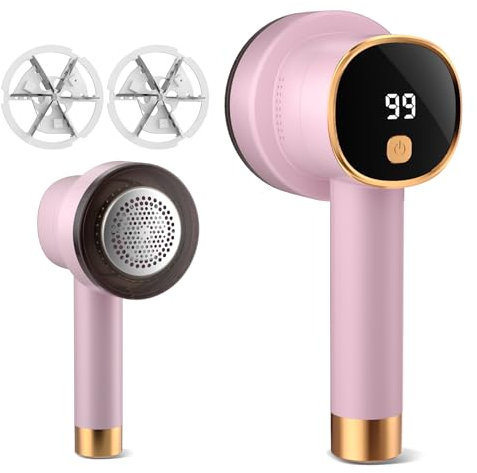 Fabric Shaver, Rechargeable Electric Lint Remover with LED Display, Lint Shaver, 6-Blade, 3-Speed Defuzzer Remove Fuzz, Pills for Clothes, Upholstery, Furniture, Pink