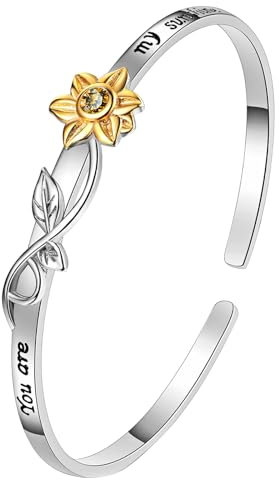 Cupimatch Vergoldetes Sonnenblumenarmband mit Zirkonia: Gravur You are my sunshine Armband Verstellbares Öffnungsarmband Damengeschenk für Tochter, Ehefrau, Schwester und Mutter