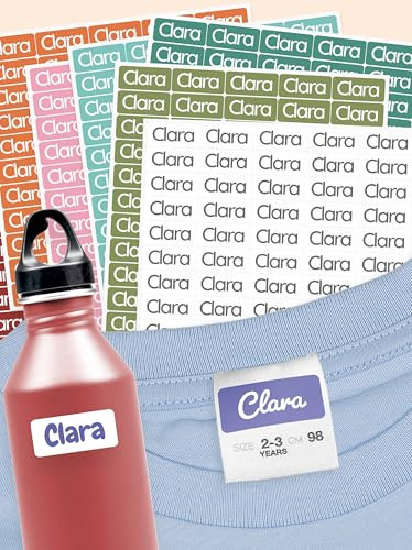 melu kids® Namensschilder für Kleidung & Gegenstände (60 Stück, einfarbig) Kindergarten/Schule - Namensaufkleber Kinder Wasserfest und Personalisiert - eisblau