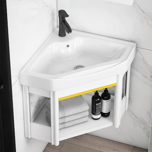 HXYhydrypd Bad Möbel Modern Set, Kleines Eckwaschbecken zur Wandmontage, Badmöbel Set mit Waschbecken, Eckwaschbecken mit Unterschrank für Kleine Räume(48cm/19in)